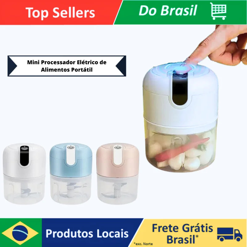 Mini Processador Elétrico de Alimentos Portátil com 3 lâminas de aço inox USB 250 ml Bivolt